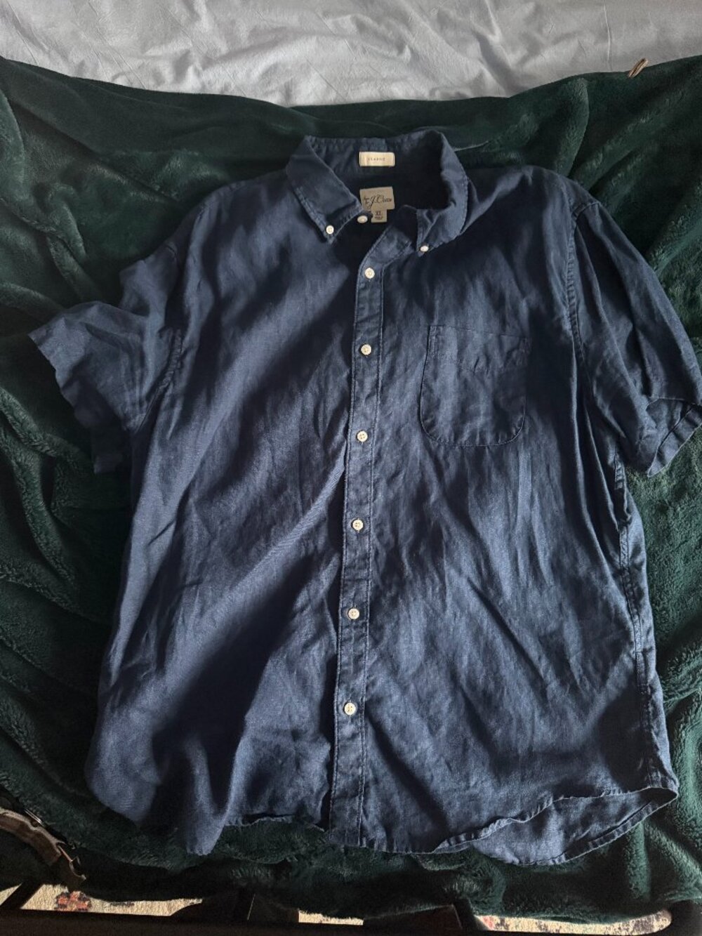 J Crew Baird McNutt Irish Linen Short-Sleeve Shirt in Navy Blue - Size XL